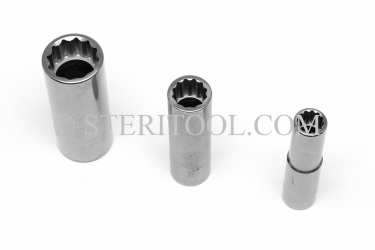#12736 - 3/8" 12pt X 1/2 DR Stainless Steel Deep Socket. 1/2dr, 1/2-dr, 1/2 dr, 12pt, 12-pt, 12 pt, deep socket, stainless steel